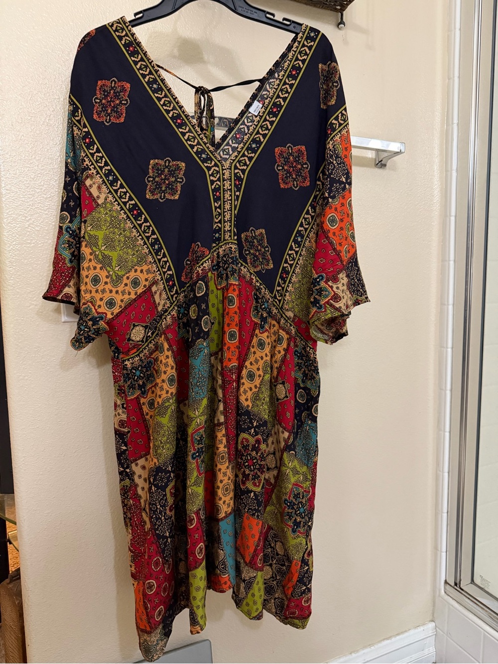 Boho Patchwork V-Neck Women’s Dress in Multicolor